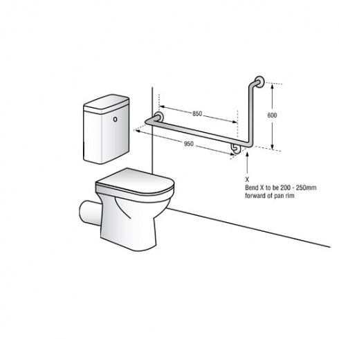 Metlam Antimicrobial ANMB Toilet Grab Rail 90 Degree 950mm x 600mm