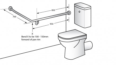 Metlam MLR106 Toilet Grab Rail Right Hand Rear Wall Mount
