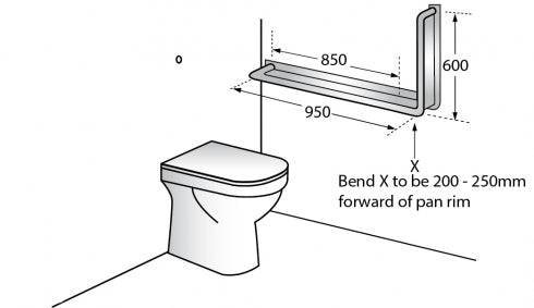 Metlam Anti-Ligature MLR103 Toilet Grab Rail Left Hand 90 Degree