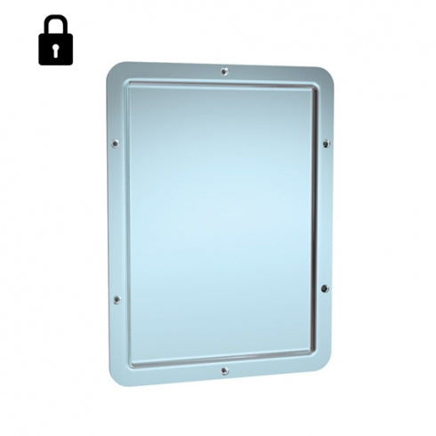 JD MACDONALD Security 10-107 Framed Steel Mirror One Piece Front Mounting Round Corners