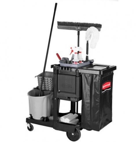 Rubbermaid Executive 1861430 Cleaning Cart with Locking Cabinet Trash Cover