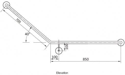 RBA Accessible Toilet Grab Rail RBA4040 850mm x 700mm 40 Degree