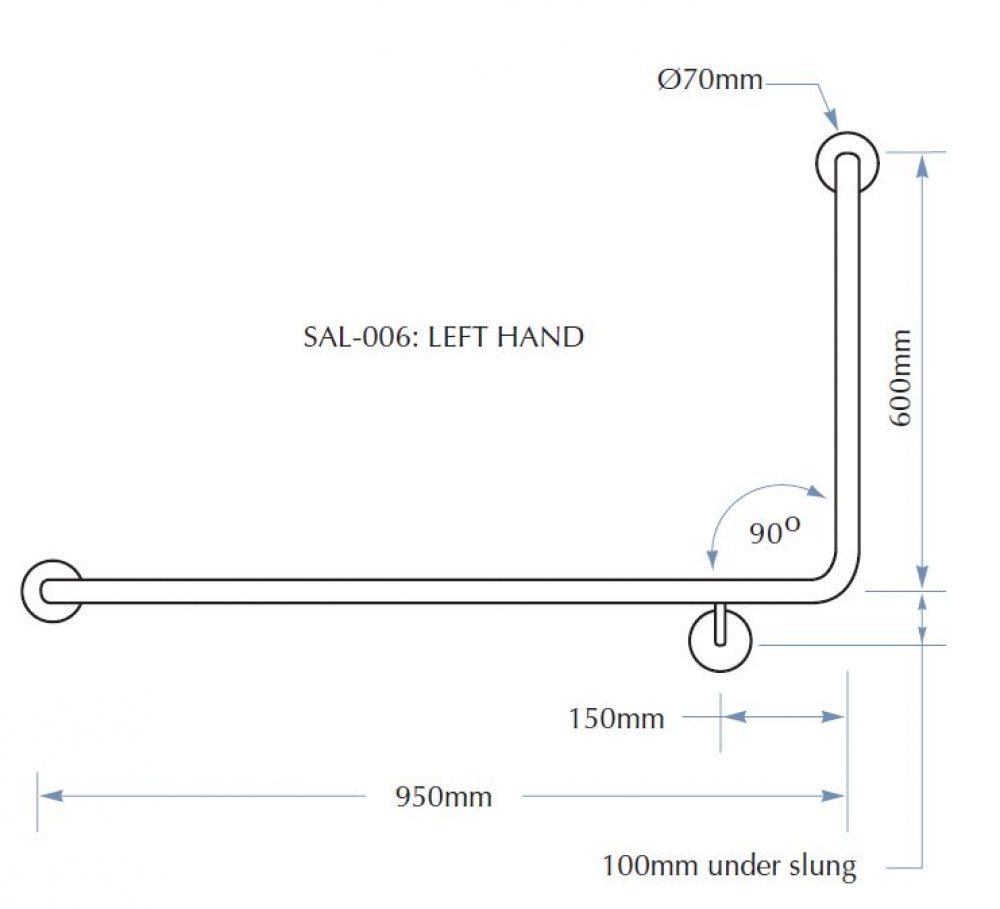 Bradley Stylishly Assisted Living SAL Toilet Grab Rail 90 Degree 950mm x 600mm