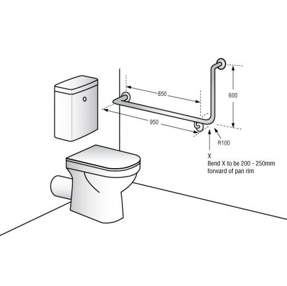 Metlam MLR103 Toilet Grab Rail Left Hand 90 Degree
