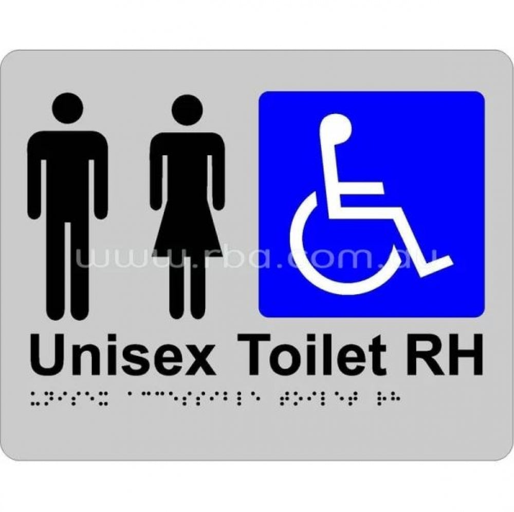 RBA Stainless Braille Sign RBA4330 Unisex Accessible Toilet Right Hand Transfer