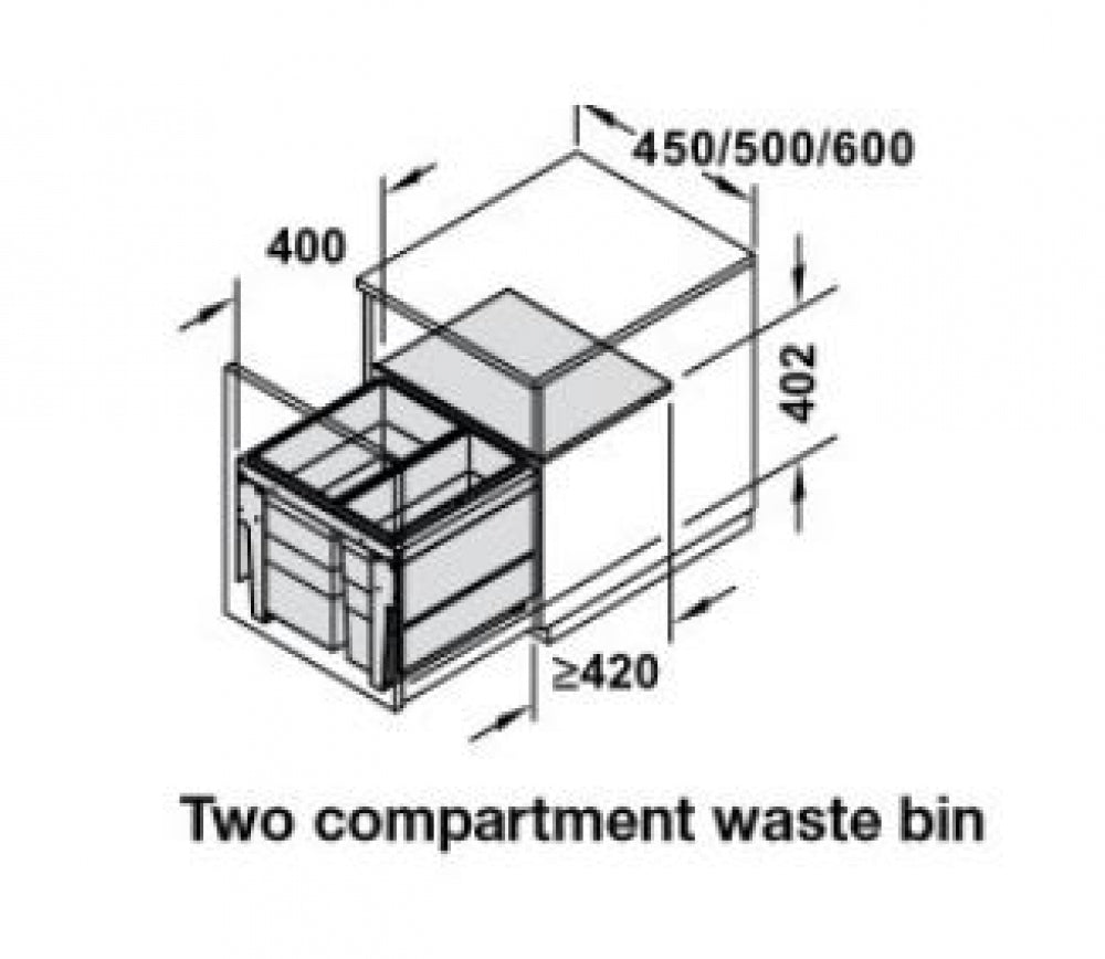 Hafele Hailo Triple XL Pull Out Waste Bin 2 x 28L