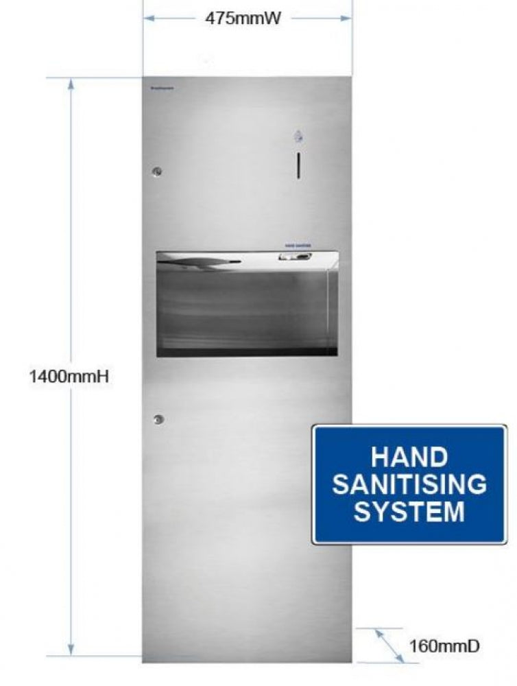 Bradley CleanHands 3-in-1 Sanitiser Paper towel dispenser and Waste Receptacle 25L