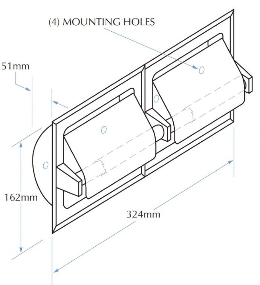 Bradley 5123 Double Toilet Roll Holder Recessed with Hoods