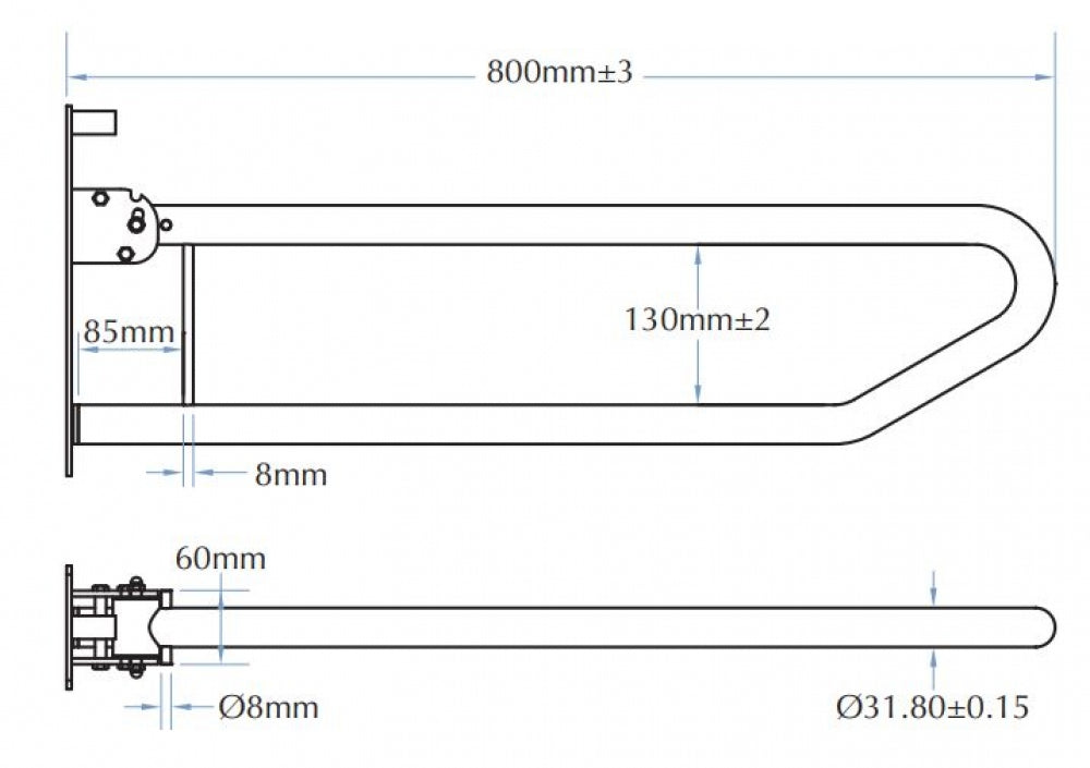 Bradley 832-102 Drop Down Grab Rail with Locking Pin