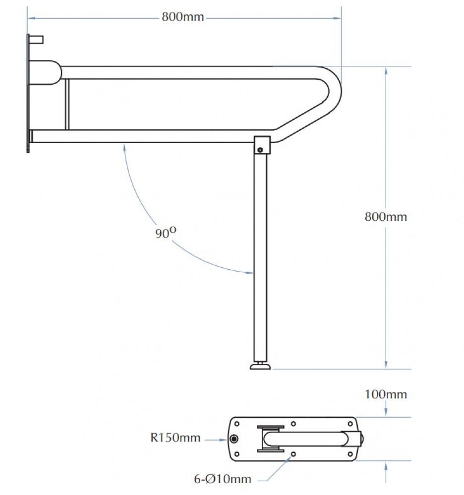 Bradley 832-101 Bariatric Drop Down Grab Rail with Supporting Leg