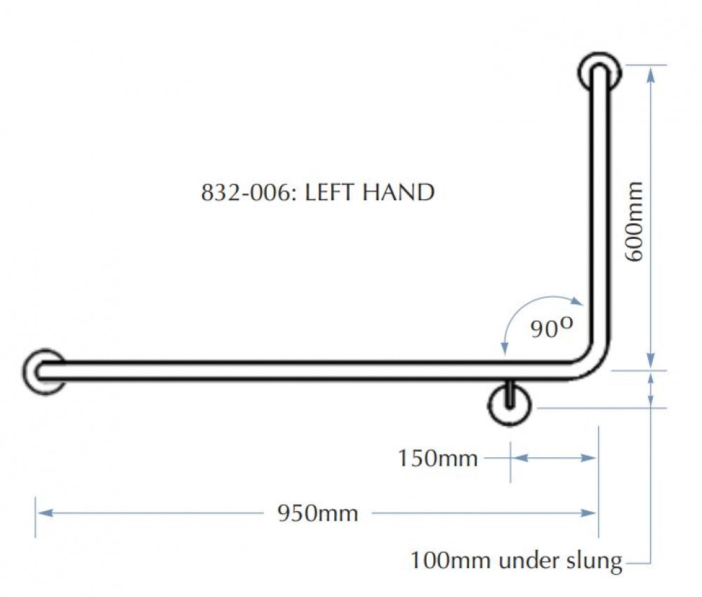 Bradley 832 Toilet Grab Rail 90 Degree Left Hand