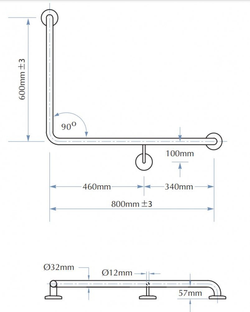 Bradley 832-MB Toilet Grab Rail Right Hand