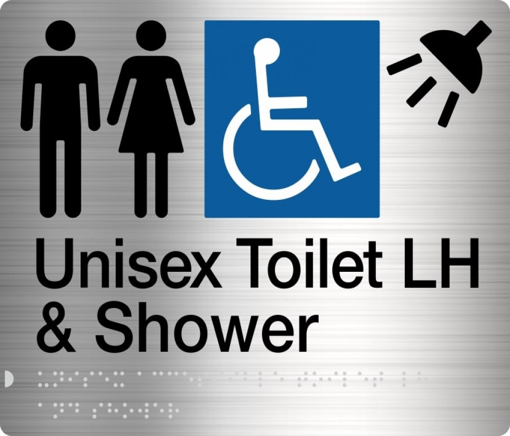 BEST BUY MFDTSLH Unisex Accessible Toilet Left Hand and Shower Sign Braille