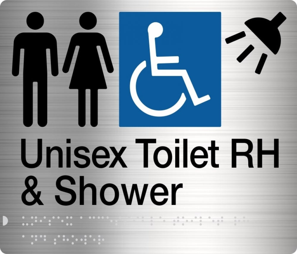 BEST BUY MFDTSRH Unisex Accessible Toilet Right Hand and Shower Sign Braille