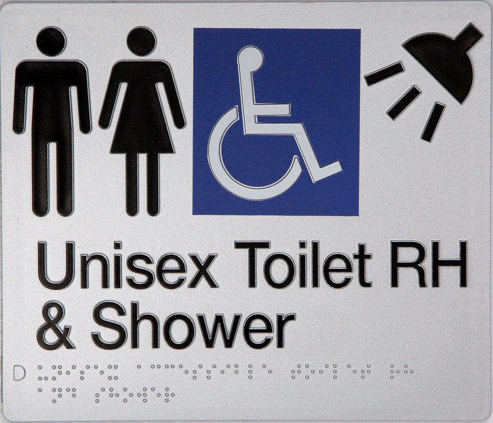 BEST BUY MFDTSRH Unisex Accessible Toilet Right Hand and Shower Sign Braille