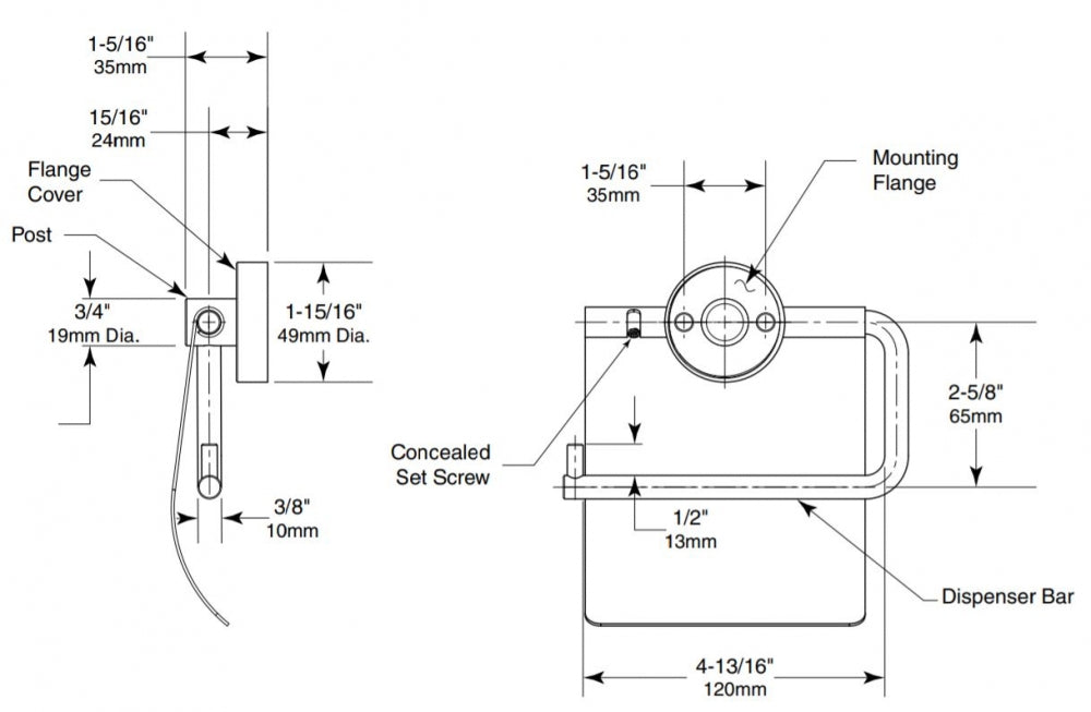 BOBRICK Cubicle B546 Single Toilet Roll Holder with Hood