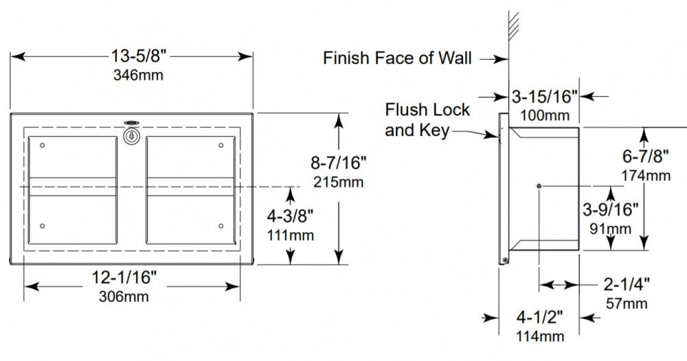 BOBRICK Trimline B35883 Double Toilet Roll Holder