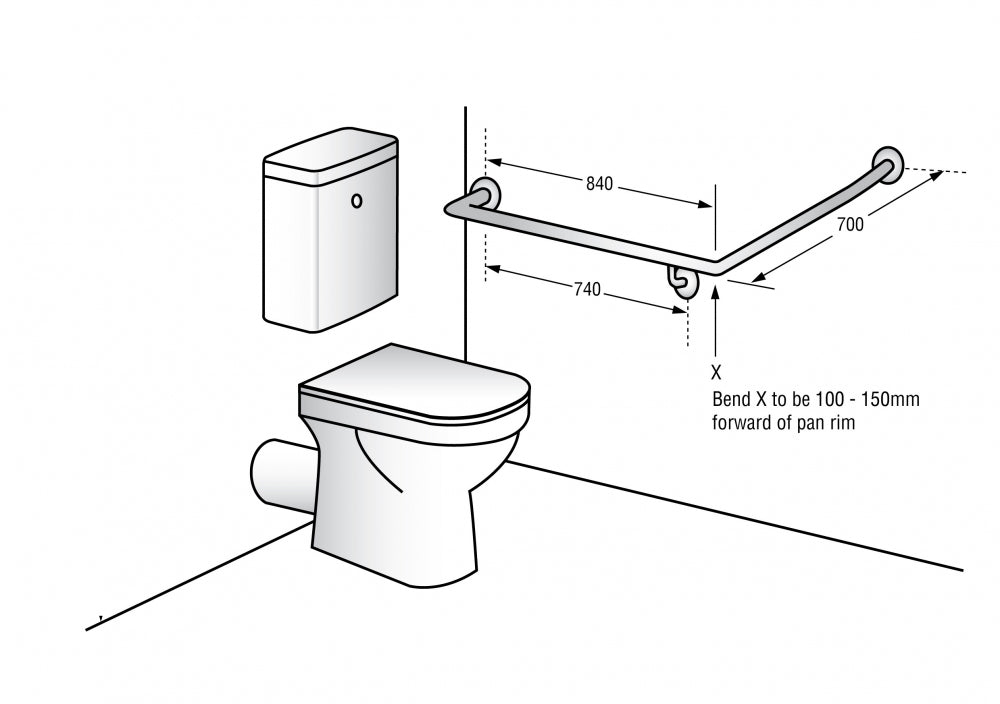 Metlam MLR101 Toilet Grab Rail Left Hand 30 Degree