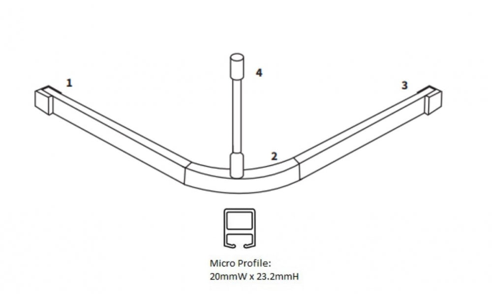 Metlam Micro Modular Shower Curtain Track L Shaped (4 pieces)