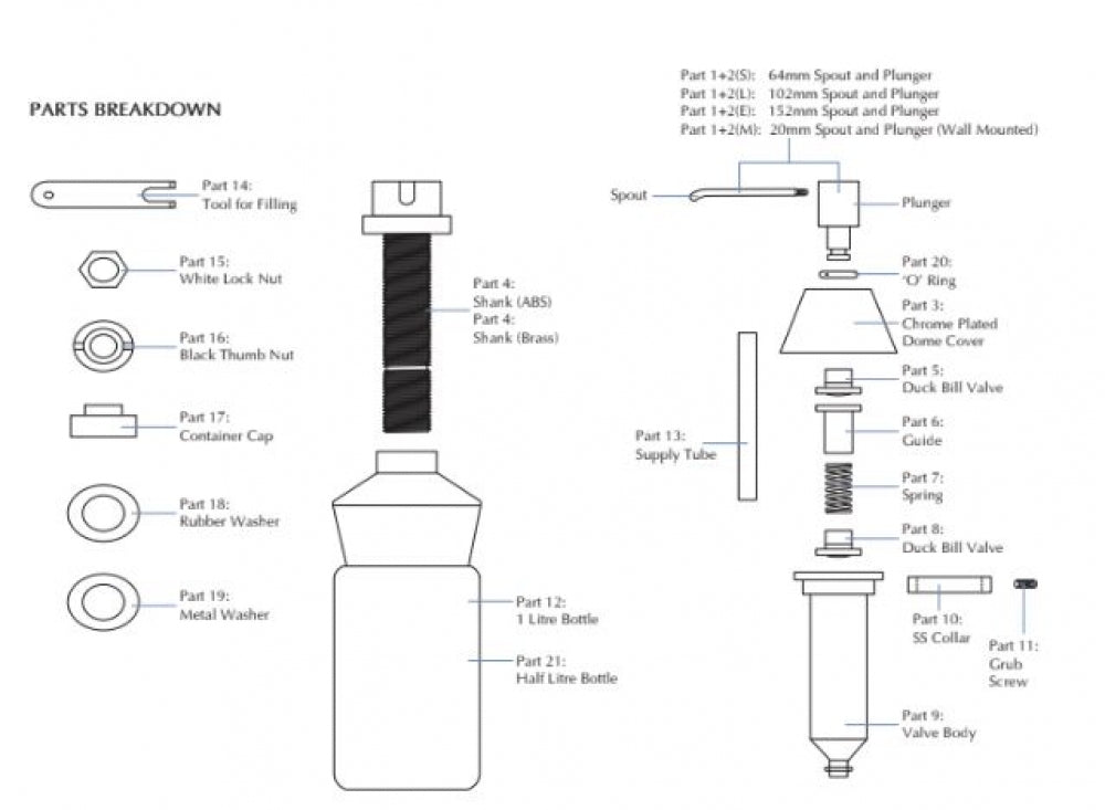 Bradley Replacement Parts for 632 Soap Dispensers