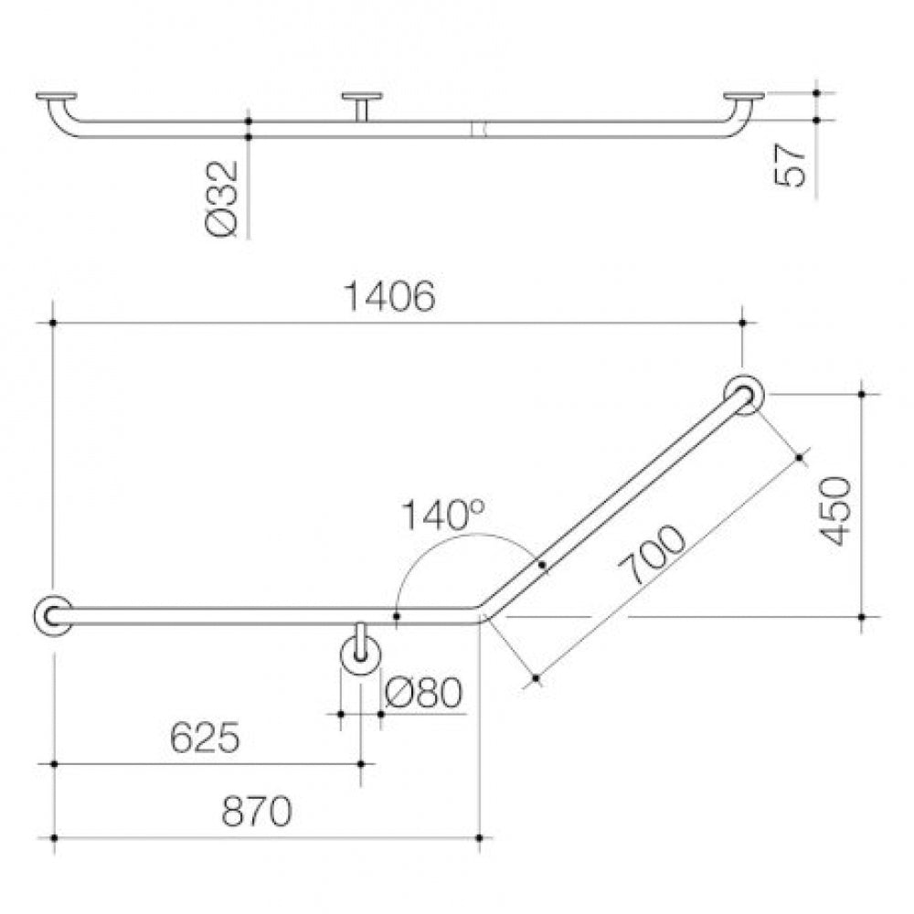 Caroma Care Support 687466B 140 Degree 870x700 Grab Rail Left Hand