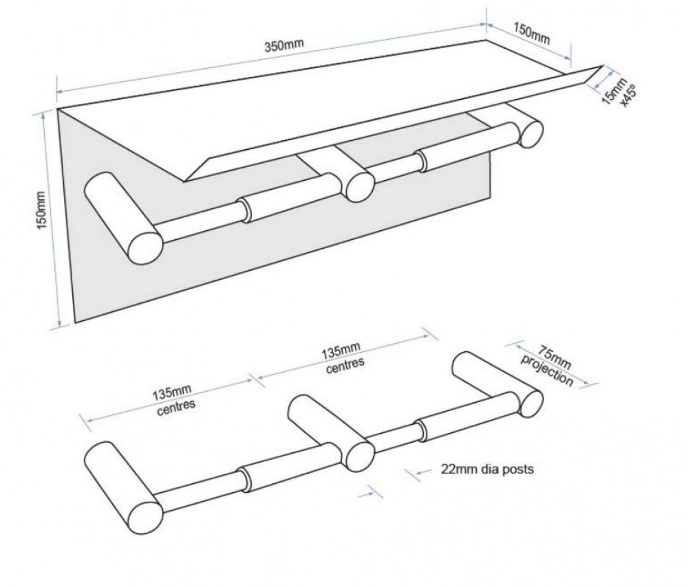 Bradley Regent R023 Double Toilet Roll Holder with Shelf