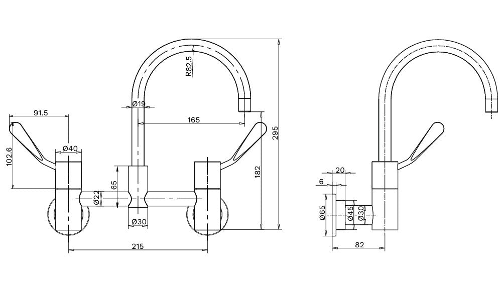Gentec Cleanline Lever CL10010 Wall Mounted Exposed Mixing Set
