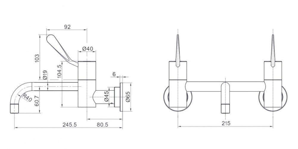 Gentec Cleanline Lever CL10012 Wall Mounted Exposed Mixing Set
