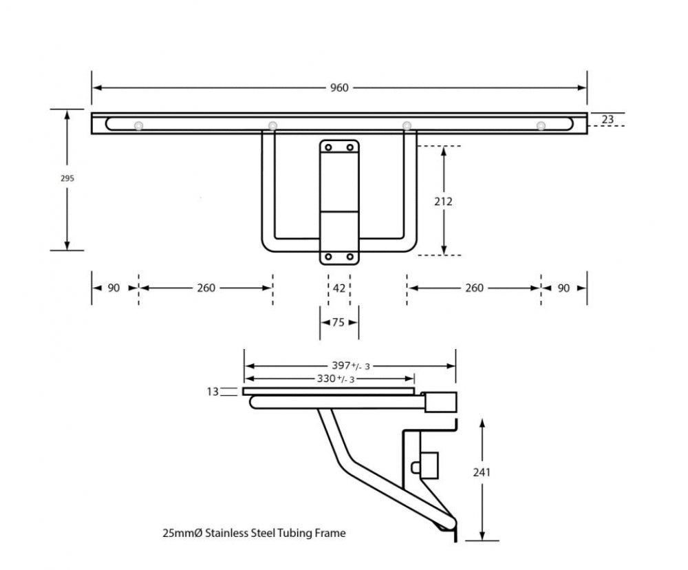 Metlam Disabled ML994_CL Folding Shower Seat Stainless Steel Frame