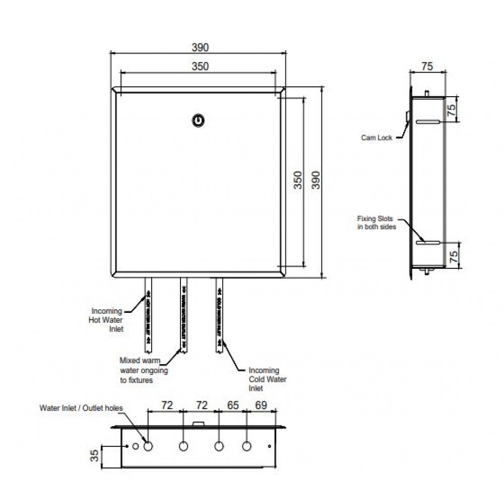 Gentec Flomix Thermostatic Mixing Valve in-3 Hole Stainless Steel Box Enclosure