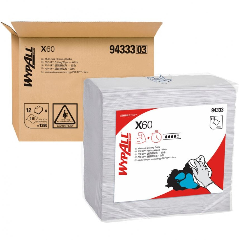 Wypall GeneralClean 94333 X60 Pop-Up Poly Bag Wipers