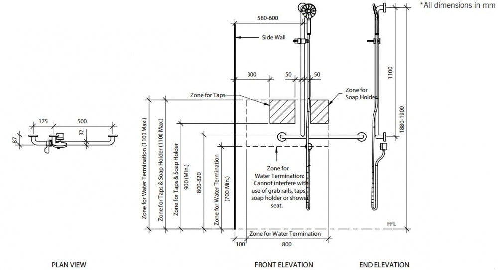 RBA RBA4110-937 Shower T-Rail Grab Rail Kit