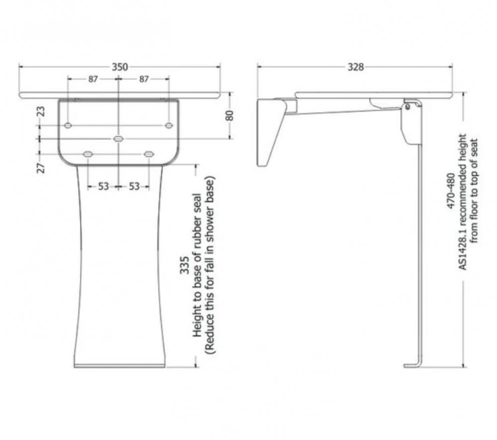Avail Designs Liberty S01ALWW Shower Seat with Fold Down Leg