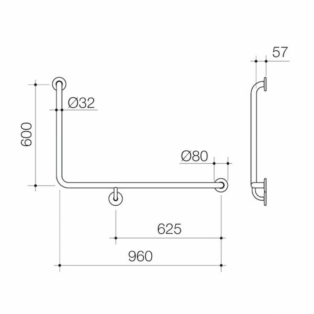 Caroma Care Support 687461BN 90 Degree 960x600 Grab Rail Right Hand