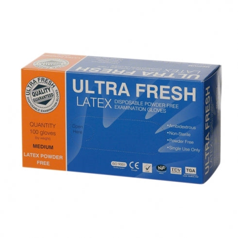 UltraFresh Disposable Latex Gloves Powder Free Medium