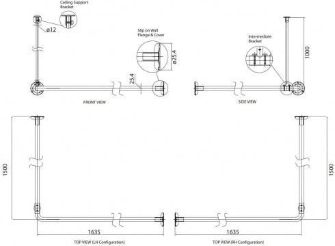 RBA RBA4171-100 Shower Curtain Rail L Shaped