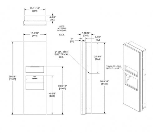 JD MACDONALD Select Classic G2 10-64671-2-A 3 In 1 Combo Unit Towel Dispenser Hand Dryer and Waste Bin 26L