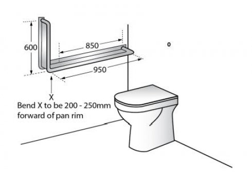 Metlam Anti-Ligature MLR104 Toilet Grab Rail Right Hand 90 Degree