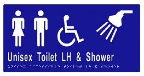 Metlam ML16297 Braille Sign Unisex Accessible Toilet and Shower Sign Left Hand