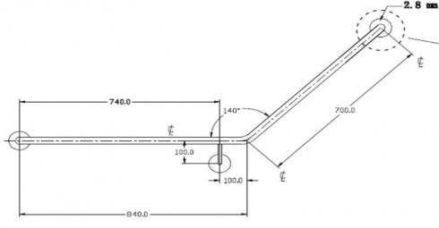 JD MACDONALD GermShield JDM-GFS-8 Toilet Grab Rail 40 Degree 840 x 700mm