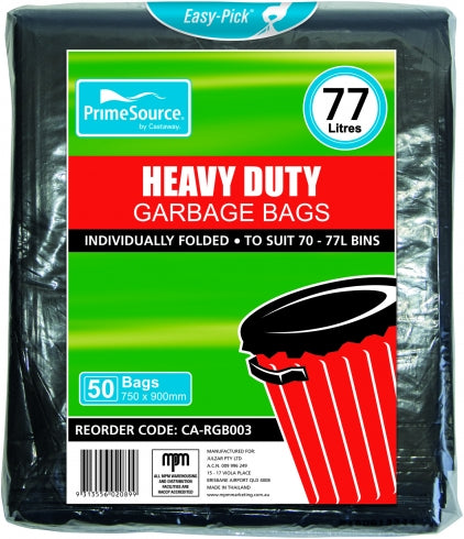 Castaway Easy-Pick Garbage Bags Heavy Duty Black 70-77L