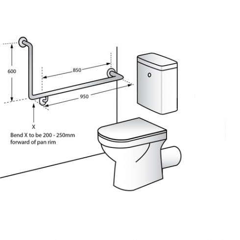 Metlam MLR104 Toilet Grab Rail Right Hand 90 Degree