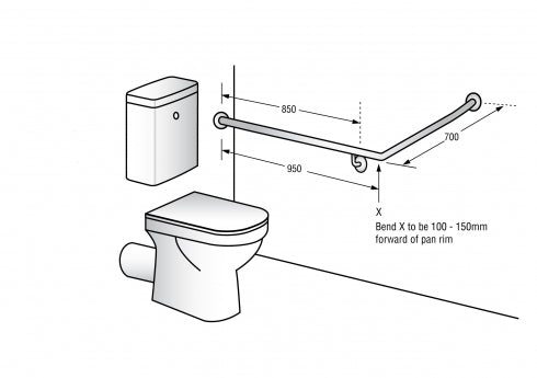 Metlam MLR105 Toilet Grab Rail Left Hand 30 Degree Rear Wall Mount