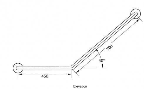 RBA Ambulant RBA4040 Toilet Grab Rail 40 Degree 700 x 450mm