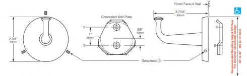 BOBRICK B2116 Robe Hook (136kg) Concealed Fixings