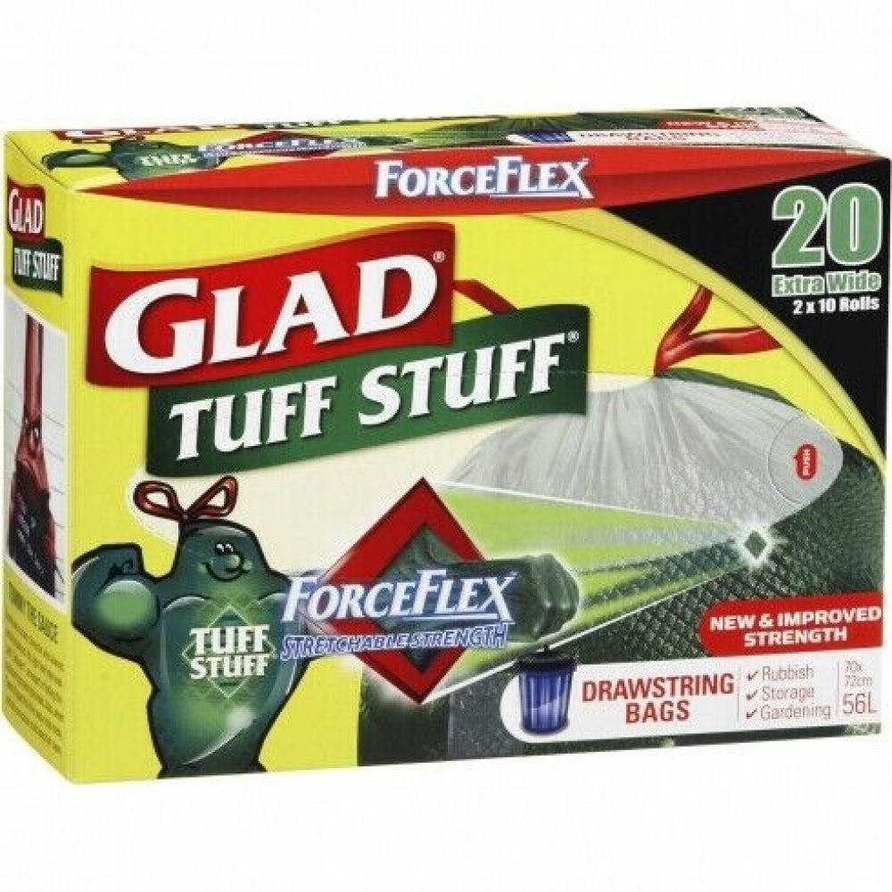 Glad ForceFlex Tuff Stuff Garbage Bags Drawstring 56L