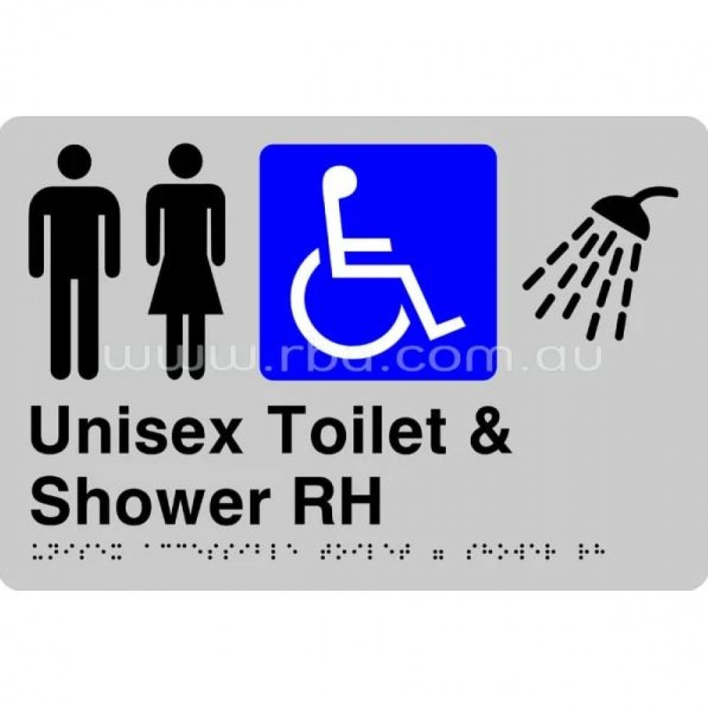 RBA Stainless Braille Sign RBA4330 Unisex Accessible Toilet and Shower Right Hand Transfer