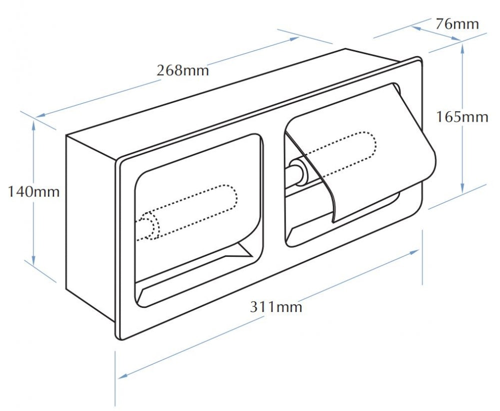 Bradley 5128 Double Toilet Roll Dispenser Recessed with Hoods