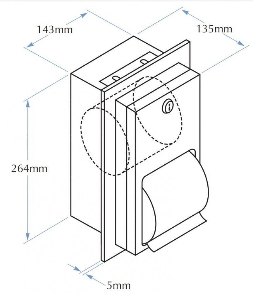Bradley 5412 Double Toilet Roll Dispenser Recessed Lockable