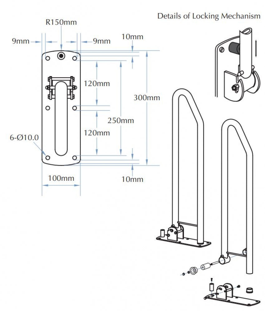 Bradley 832-102 Drop Down Grab Rail with Locking Pin
